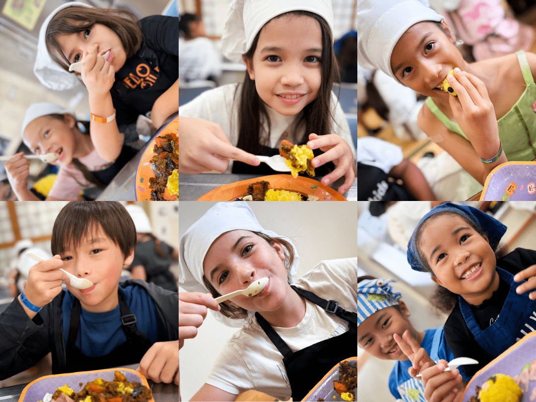 子どもたちが料理を試食している様子