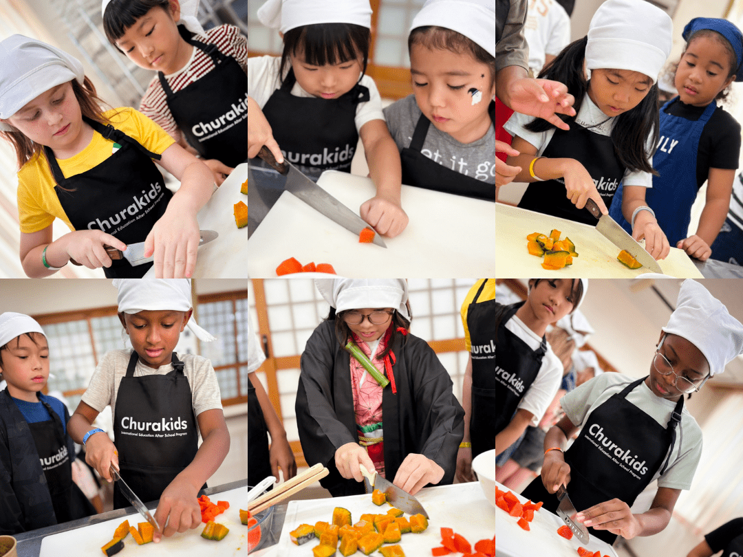 子どもたちが野菜をカットしている様子