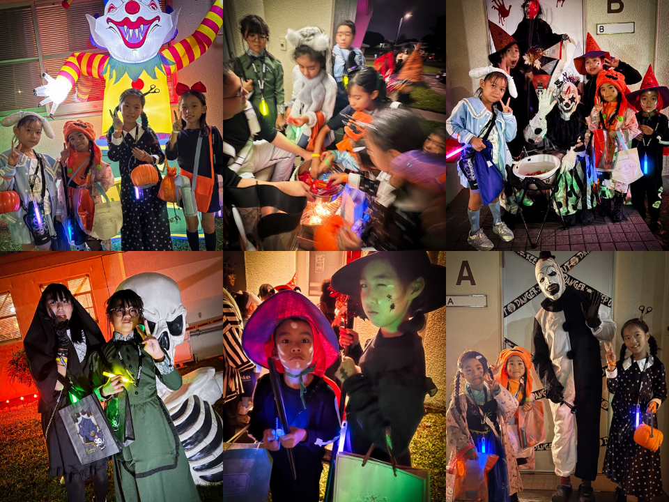 玄関先でお菓子を受け取る子どもたちの様子