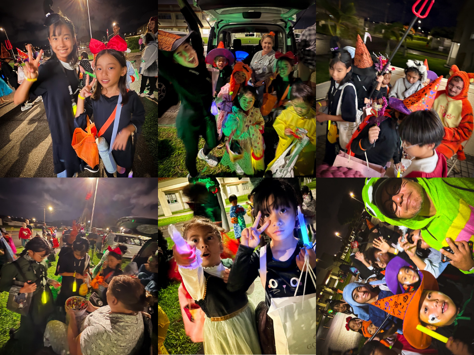 Trunk or Treatでお菓子を受け取る子どもたちの様子