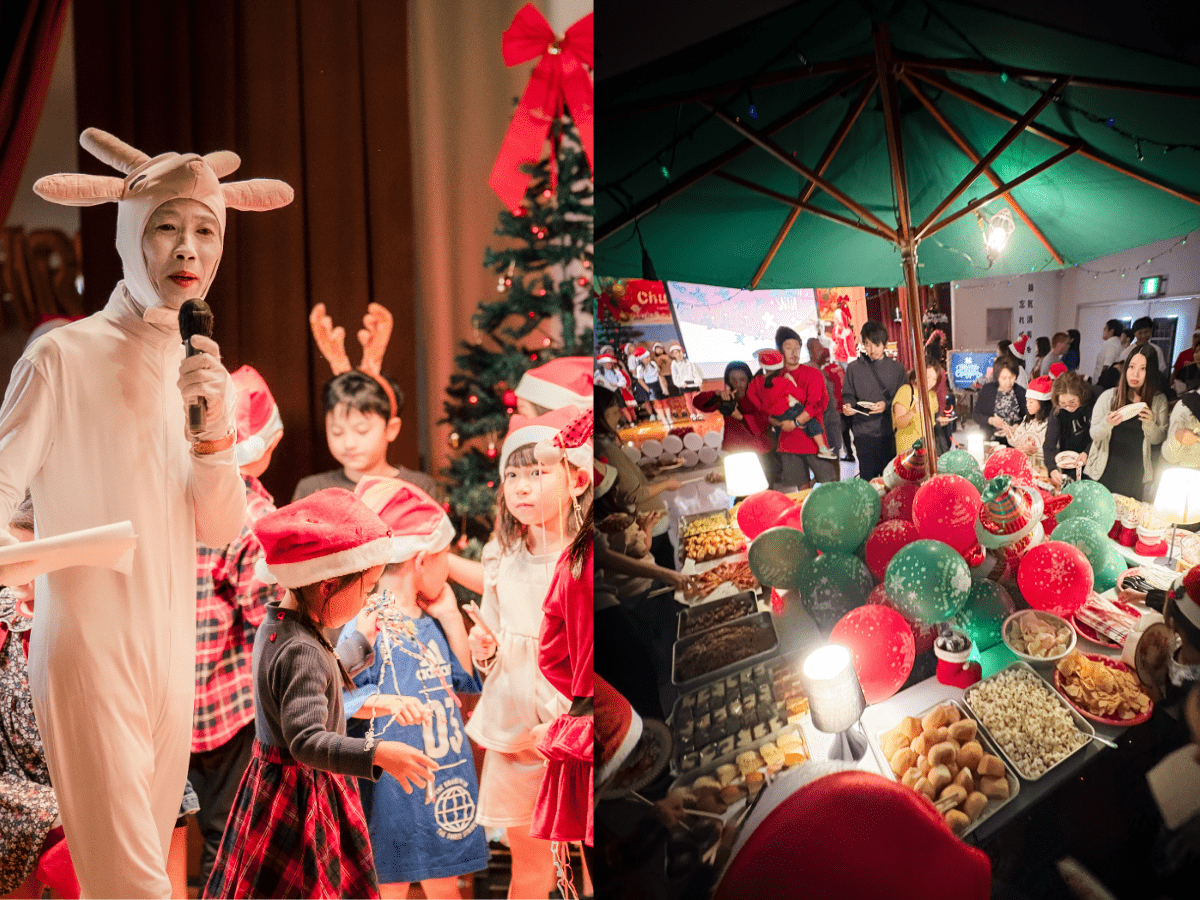 やぎのシルーさんの司会と食事を楽しむ会場の様子