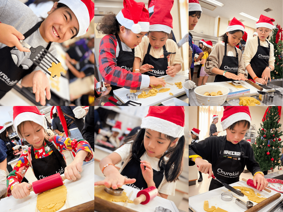 お気に入りの型を使ってクッキーの型抜きを楽しむ子どもたち