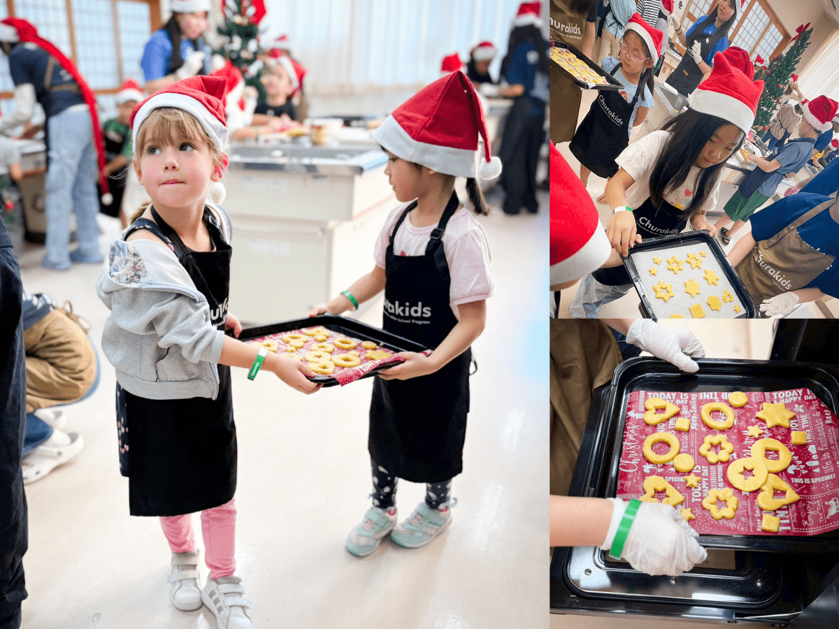 協力してオーブンへ運び、焼き上がりを待つ様子