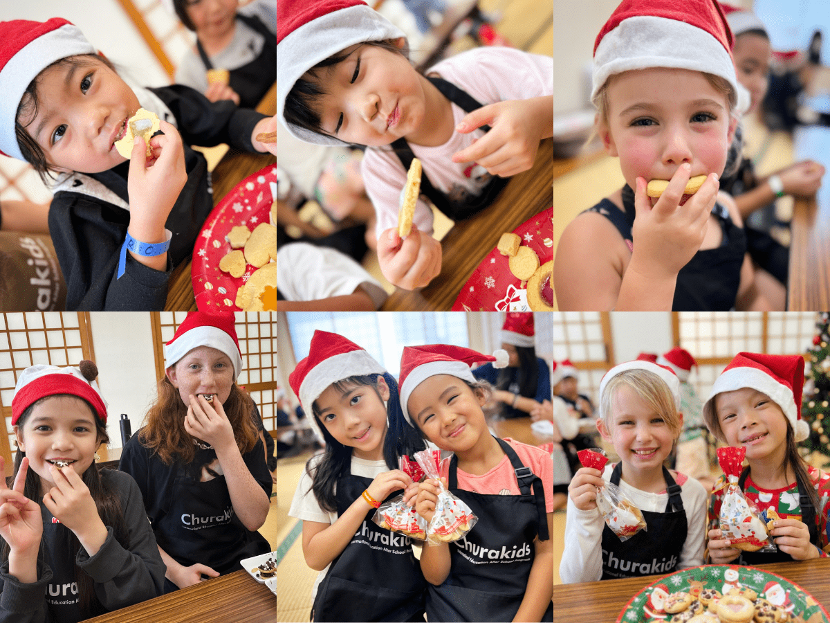 自分で作ったクッキーを味わう子どもたちの様子